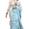 Blue-Handprint-saree-with-Yellow