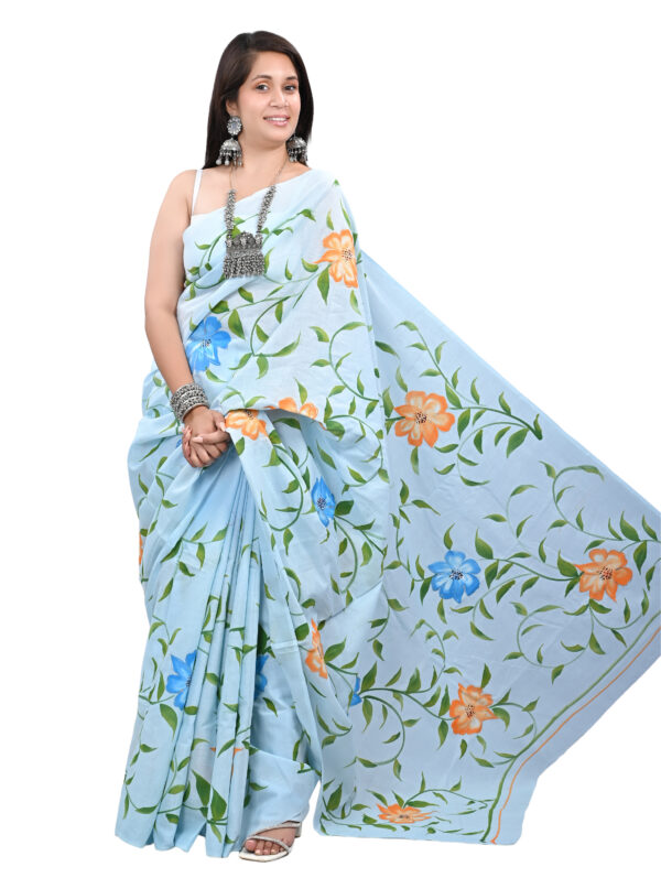 Blue-Handprint-saree-with-Yellow