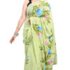 Handmade Green Cotton Saree with Multicolor Floral Print – Ethnic & Elegant