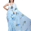 Handmade-Printed-Blue-plain-Saree-