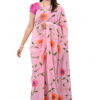 Handmade Pink Floral Printed Saree – Elegant Craftsmanship with Soft Cotton Feel